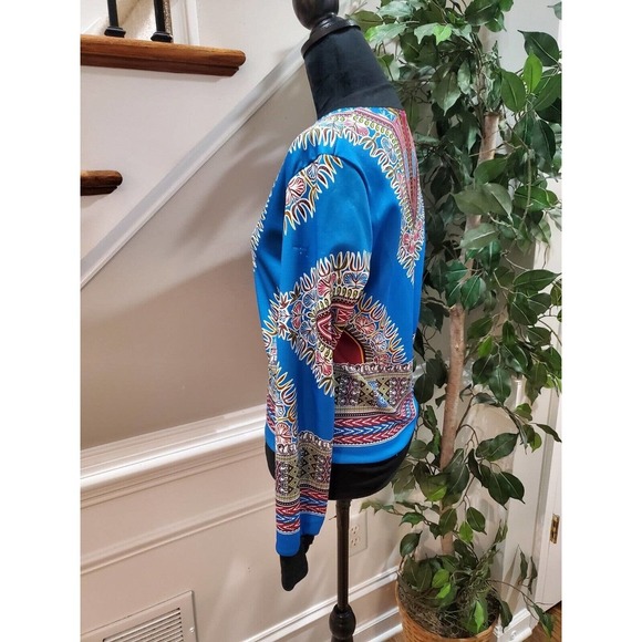 African Print Multicolor Dashiki Long Sleeve Full Zip Bomber Jacket XL - Picture 6 of 14